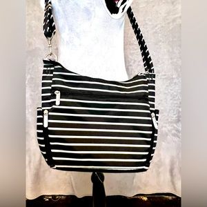 Travelon Anti-theft Crossbody Bucket Bag B/W Stripes